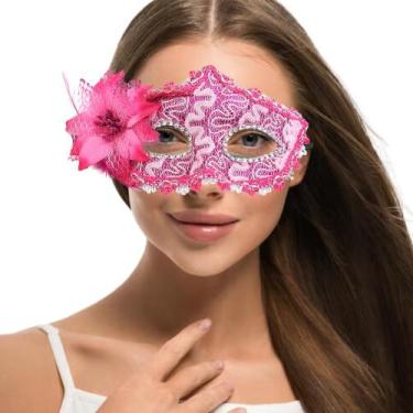 Imagem de Máscara Cobertura Olhos Strass e Flor Festa Show Baile Gala Eventos Fe