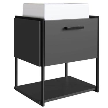 Imagem de Gabinete Suspenso Banheiro 50x38,5x54cm Porta e Cuba Grafite Industrial