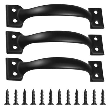 Imagem de Conjunto de 3 maçanetas de porta de metal, puxador de porta de liga de alumínio preto de 13 cm, puxadores de portão/cerca de galpão, maçaneta de porta de celeiro deslizante para garagem, portão de