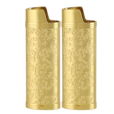 Imagem de Capa de isqueiro clássica vintage de liga de zinco elegante floral para coleção Material: liga de zinco 2 peças (ouro)