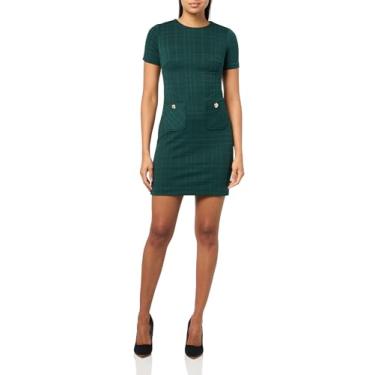 Imagem de Tommy Hilfiger Minivestido feminino de manga curta com gola alta e bainha de botão, Cipreste, 36