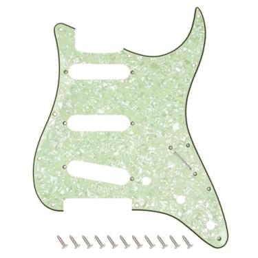 Imagem de Banworks 4 Ply Strat SSS Pickguard 11 furos para guitarra elétrica Pickguard placa para USA/Mexican Fender Modern Style Standard Stratocaster ST JT/HB-01 Vintage Green Pearl