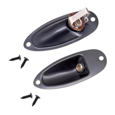Imagem de TUOREN 2 peças de placa de tomada de entrada de guitarra 1/10.2 cm peças carregadas de saída placa preta com porca de parafusos compatível com peças de reposição para guitarra elétrica Fender