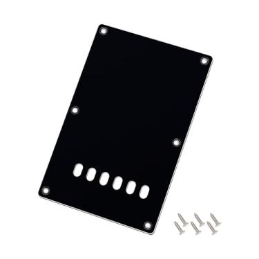 Imagem de Banworks Placa traseira de 3 camadas Strat 6 furos para guitarra elétrica tremolo capa traseira de borda reta para Squier Strat ST JT/HGB-02 preto brilhante