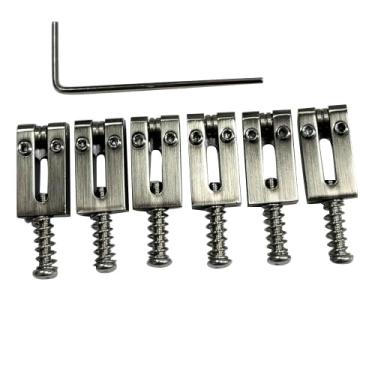Imagem de OVSAL Selas de ponte de guitarra de latão 10,5 mm Selas de latão para Fender Strat St Tele Telecaster 6 cordas Guitarra Tremolo Bridge Selas Gunmetal em forma de M