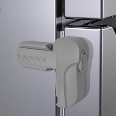 Imagem de Trava de geladeira para crianças, fechadura de porta de geladeira à prova de crianças, trava de geladeira com adesivo 3M, fechaduras de freezer fechadas automaticamente, sem furadeira, sem parafuso