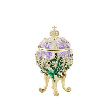 Imagem de QIFU Caixa de bugigangas esmaltada pequena pintada à mão, roxo e branco, estilo ovo de Páscoa, presente exclusivo para a família