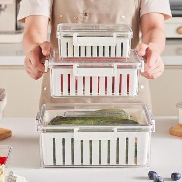 Imagem de KIT 3 POTES HERMETICOS ORGANIZADOR GELADEIRA FRESH BOX COM CESTA ESCORREDOR REMOVIVEL ACRILICO MARMITA FRUTAS LEGUMES ALIMENTOS