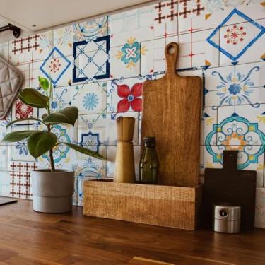 Imagem de Adesivo de Parede Azulejo Retrô 09 para Cozinha e Banheiro, lavável, vinílico, estilo ladrilho hidráulico, fácil de aplicar