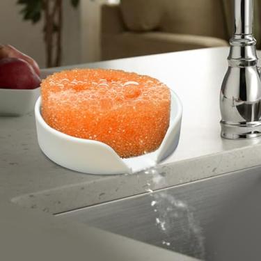 Imagem de Suporte de esponja para esfregar papai com ventosas e bico de drenagem, organizador de organizador de pia de cozinha, suporte de saboneteira, acessórios para lava-louças, 12 x 12 cm, branco