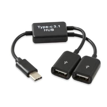 Imagem de Adaptador USB-C OTG Hub 3.1, 2 Portas USB-A Fêmea, Suporte para Carregamento Rápido, Compatível com Celular, Tablet e Notebook