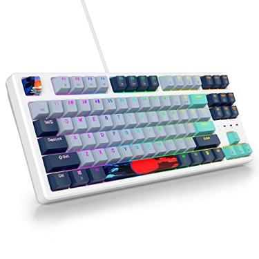 Imagem de iTastatur Teclado mecânico para jogos 75%, teclado com fio retroiluminado RGB de 87 teclas, teclado compacto TKL com interruptores vermelhos lineares para laptop, PC, PS4, PS5, Xbox Gamer, (87