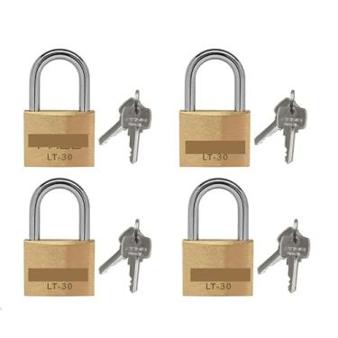 Imagem de Kit de 4 Cadeados com Chaves, Latão, 30mm, Corpo em Metal, Uso Geral