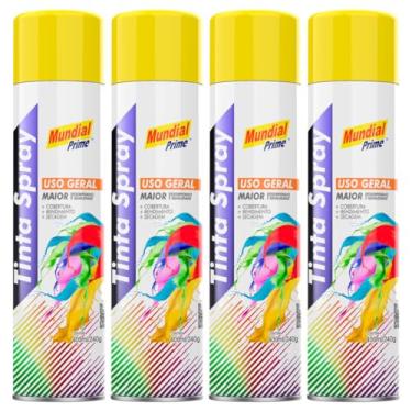 Imagem de Kit 4 Tinta Aerossol Spray Amarelo Bandeira Uso Geral 400ml/240g Mundial Prime