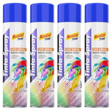 Imagem de Kit 4 Tinta Aerossol Spray Azul Bandeira Uso Geral 400ml/240g Mundial Prime