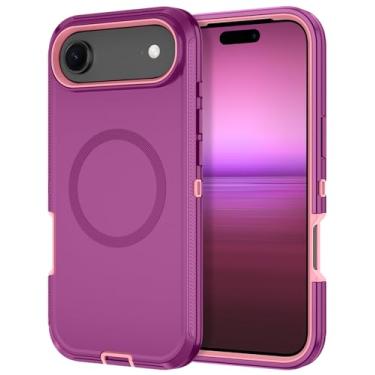 Imagem de I-HONVA Capa para iPhone Air [compatível com MagSafe] à prova de choque com 3 camadas de proteção total [sem protetor de tela] Capa resistente para Apple iPhone Air de 6,5 polegadas 2025, roxa/rosa