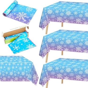 Imagem de Toalha de mesa de floco de neve de inverno com caixa cortadora, descartável, pano de fundo azul e roxo, floco de neve do país das maravilhas para Natal, feriado de ano novo, artigos para festas