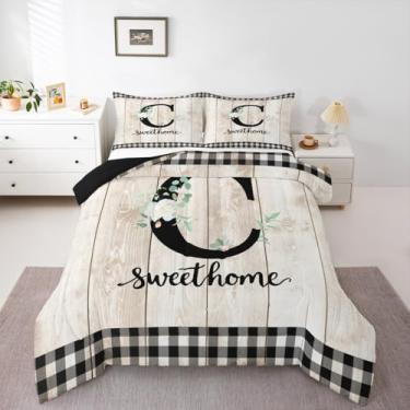 Imagem de Erosebridal Conjunto de edredom com letra C personalizado, tamanho solteiro, decoração de casa de fazenda de madeira rústica para crianças, meninos, meninas, homens, presentes personalizados para