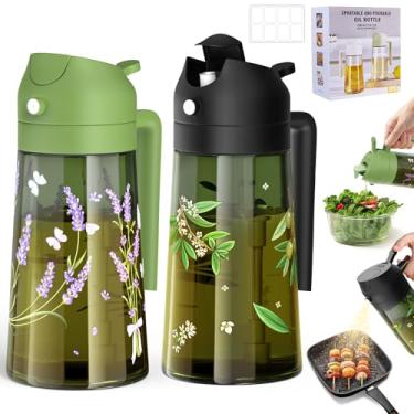 Imagem de Pulverizador de óleo de 470 ml para cozinhar - Frasco dispensador de azeite de oliva de grau alimentício 2 em 1 para utensílios de cozinha, fritadeira a ar, salada, churrasco - Conjunto de 2