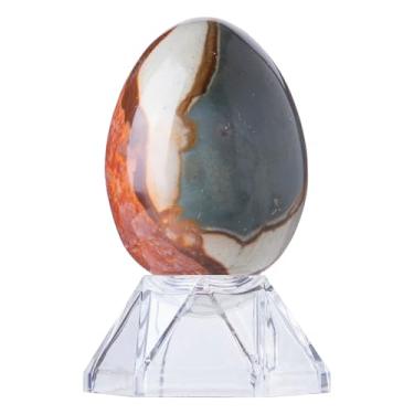 Imagem de Rockcloud Esfera de ovo de pedra do oceano natural com suporte de acrílico Estatueta de esfera de cristal Reiki polido para bênção de Páscoa e decoração de casa, 0 a 0,1 kg