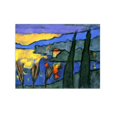 Imagem de Paisagem Abstrata Pôster Famosas Pinturas-Reprodução em Tela-Imagem Decoração Sala de Estar(At Lake) 60x80cm-23x31in Sem Moldura