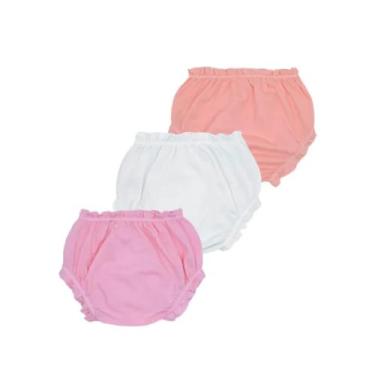 Imagem de Calcinha Tapa Fralda Lisa para Bebê em Algodão Kit com 3 Peças Cores Suaves em Tamanhos P M e G (Rosa, Branca e Salmão, G)