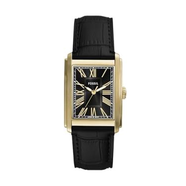 Imagem de Fossil Relógio masculino de couro crocodilo preto com três ponteiros, Preto