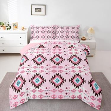 Imagem de jejeloiu Conjunto de edredom boêmio de tamanho casal, asteca, boêmio, para quarto de crianças, meninos, meninas, decoração geométrica, microfibra ultramacia e respirável