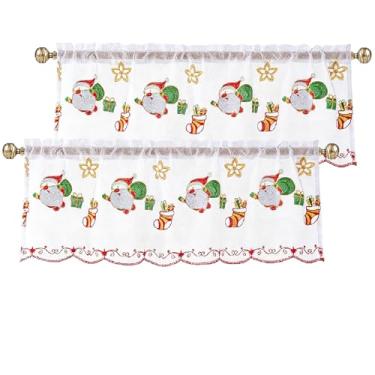 Imagem de Saia de Natal para janelas de cozinha, pacote com 2, cortina de janela curta bordada com flocos de neve dourada vermelha e branca para sala de estar, quarto, banheiro, bolso para varão de Natal 45,7