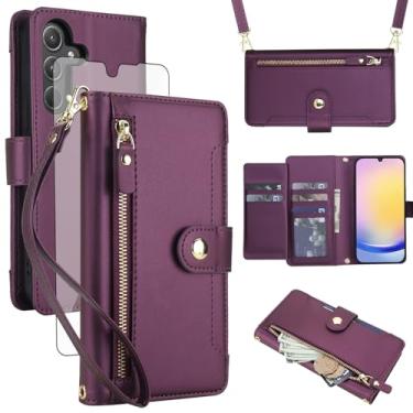 Imagem de Asuwish Capa de celular para Samsung Galaxy A15 5G/4G carteira com zíper, protetor de tela de vidro temperado e alça de pulso transversal, porta-cartão de crédito flip A 15 G5 15A mulheres meninas