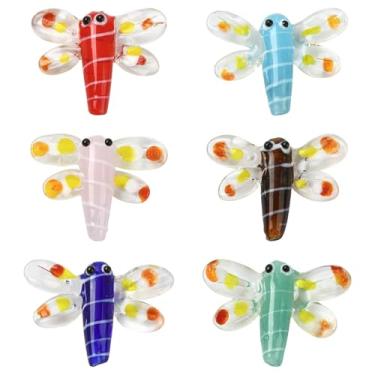 Imagem de UR URLIFEHALL 12 peças de contas de vidro de libélula, 6 cores, feitas à mão, inseto, animais voadores, para pulseira faça você mesmo, colar, brincos, fabricação de joias