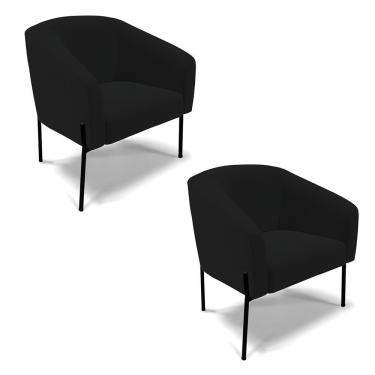 Imagem de Cadeira Sala De Jantar Pé De Ferro Preto Kit 2 Stella Linho D03 - D'rossi Cor Preto