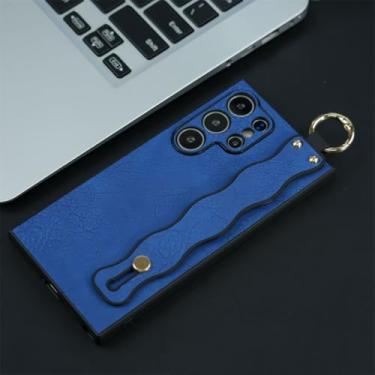 Imagem de Capa de couro com suporte para pulseira Wave para Samsung Galaxy S21 S22 S23 S24 Ultra Plus, capa protetora de silicone com fivela e suporte (para Galaxy S24/YG azul)
