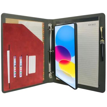 Imagem de Capa organizadora para tablet com fichário de 3 anéis, pasta de arquivo com suporte removível para tablet, compatível com iPad (A16) 11ª geração 2025/iPad 10ª geração 2022, vermelha