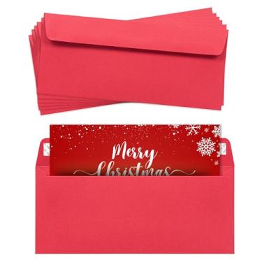 Imagem de Envelopes vermelhos #10, pacote com 25, envelopes coloridos tamanho carta 10 x 23 cm, envelopes de negócios nº 10 para cartões, convites, feriados, cartões postais, presentes - papel pesado de 14,5 kg