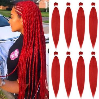 Imagem de Braiding Hair HENSLEELY, pré-esticado, 30 polegadas, 8 pacotes, vermel