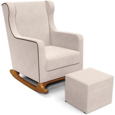 Imagem de Poltrona de Amamentação com Balanço e Puff Mavie L02 Suede Bege - Lyam Decor