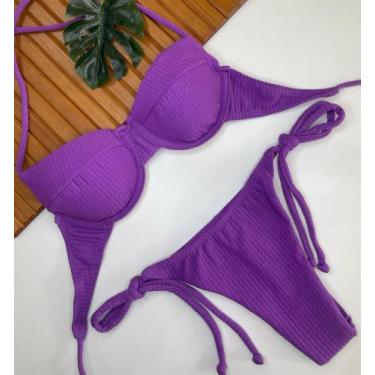Imagem de Conjunto de Biquini Meia Taça Com Bojo Removivel e Calcinha de Amarrar