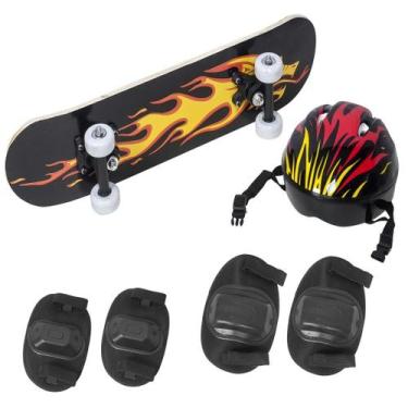Imagem de Kit Skate Infantil Montado Skateboard Iniciante Completo Capacete Cria