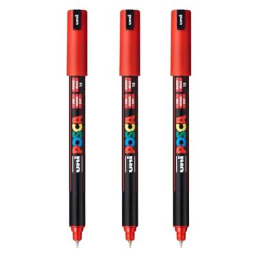 Imagem de posca Marcadores de tinta à base de água PC-1MR, ponta extrafina (0,7 mm), vermelho, 3 unidades