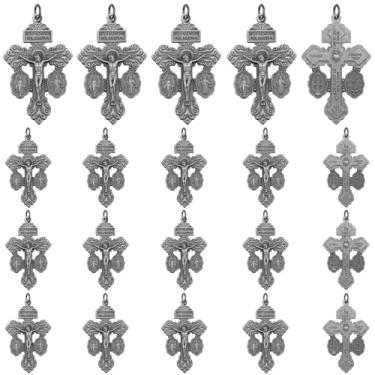 Imagem de MESARCH 10 peças/20 peças de liga tibetana Cruz del Perdon Catolica pingente de crucifixo de perdão com medalha de São Bento e Milagrosa para fazer joias DIY, Zinco, Sem Pedra Preciosa