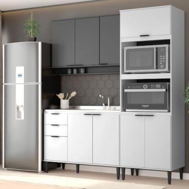 Imagem de Armário de Cozinha Completa Miami Slim Carraro Branco com Cinza Titânio
