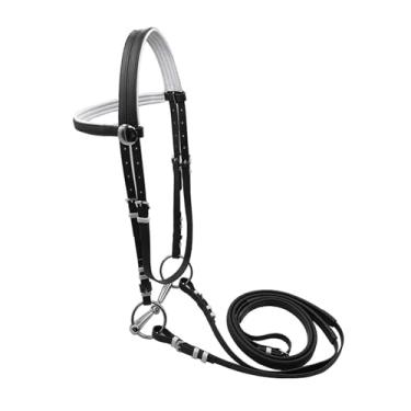 Imagem de Generic Rédea de cavalo com rédea, corda de montaria, acessórios de montaria, cabresto, cabresto para treinamento de adestramento, L Black