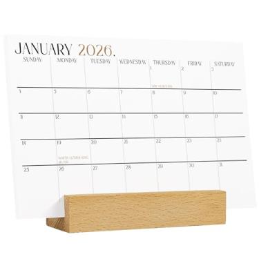 Imagem de Karto Calendário de mesa 2026-2027 - Calendário de dois anos com suporte de madeira, 10 x 15 cm meses para escritório ou casa - Boho de faia