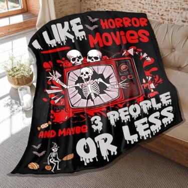 Imagem de Cobertor de terror, presentes de filmes de terror para crianças e adultos, cobertores de caveira de flanela macia para sofá de cama, decoração de Halloween para quarto, 101,6 cm x 127 cm