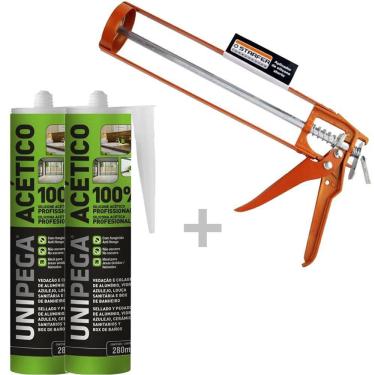 Imagem de Kit aplicador silicone aberto + 2 Silicone Acético Profissional Incolor 280ml - Unipega