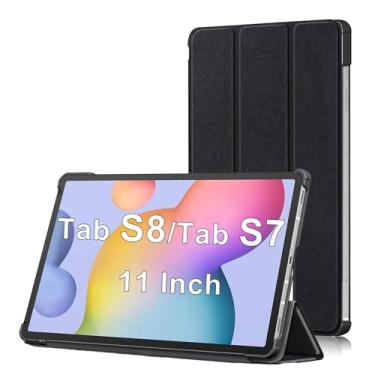 Imagem de USTIYA Capa para Samsung Galaxy Tab S8/S7 SM- X700/X706/T870/T875 11 polegadas, Couro Protector, Feita de PC + PU, com Função de Acordar/Aativar (Preta)