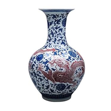 Imagem de Vaso de flores, vaso de cerâmica, 55 cm, grande, azul e branco, porcelana chinesa, retrô, pintados à mão, vasos de cerâmica áspera, para casa, quarto, sala de estar