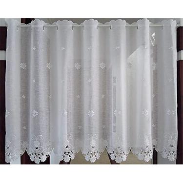 Imagem de LUOFDCLDDD Cortina curta, cortina de saia oca bordada cortina de porta de cozinha corredor cortina curta estilo country moderno cortina painel transparente 1 peça/branco/L * A 150 * 75 cm