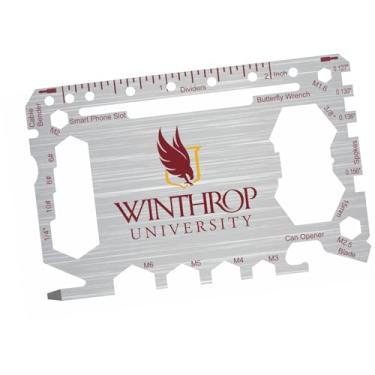 Imagem de Winthrop University Cartão multiferramentas de bolso 46 em 1 com régua em polegadas – Ferramenta de carteira EDC de sobrevivência com chaves de fenda, chaves, abridor de garrafa e lata, cortador de